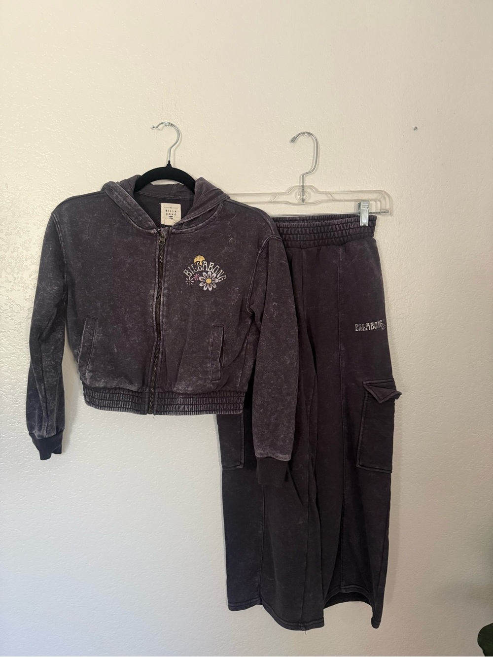 Billabong Girls' Washed Charcoal Hoodie & Cargo Joggers - Charcoal Black